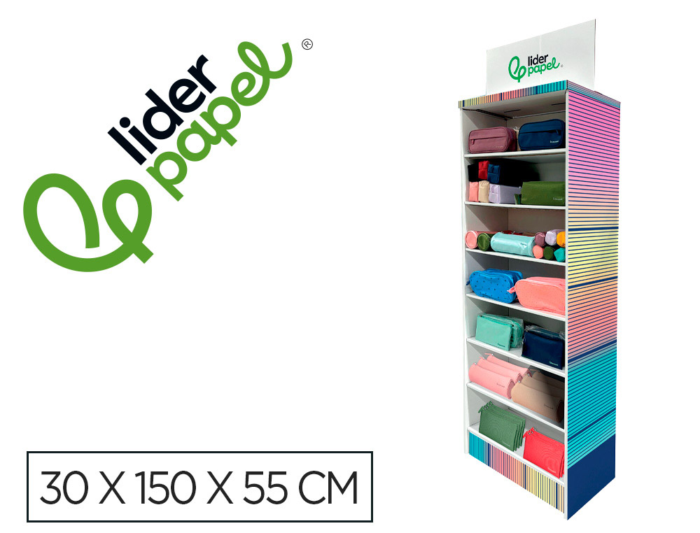 ESTUCHE PORTATODO LIDERPAPEL EXPOSITOR DE SUELO CARTON CON 164 UNIDADES SURTIDAS 30X150X55 CM