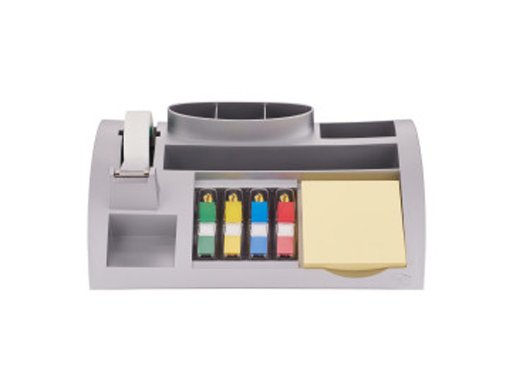 ORGANIZADOR DE SOBREMESA 3M C-50 INCLUYE BLOC DE NOTAS ROLLO DE CINTA SCOTCH 4 DISPENSADORES DE BANDERITAS