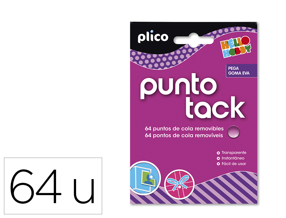 SUJETACOSA MASILLA PUNTO TACK DE COLA REMOVIBLE BLISTER DE 64 UNIDADES